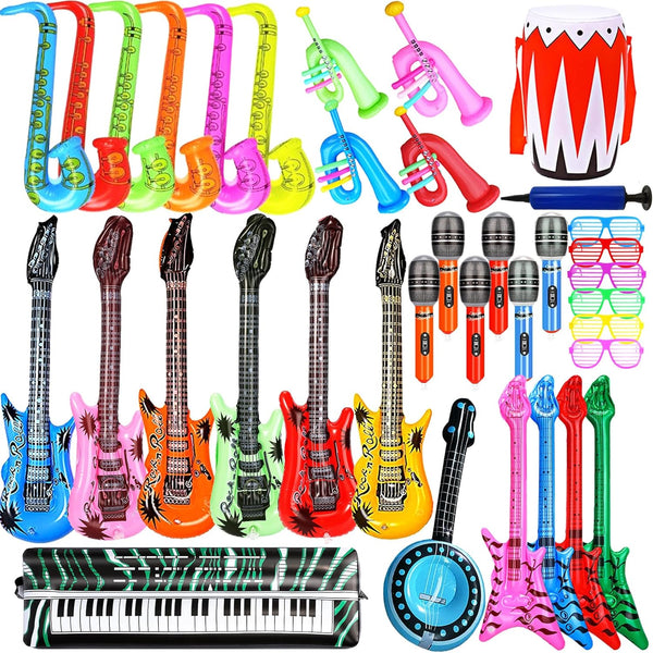 smilixin Inflatable Guitar Set - Rock Star Toy with Inflatable Guitar, Bass, Piano,