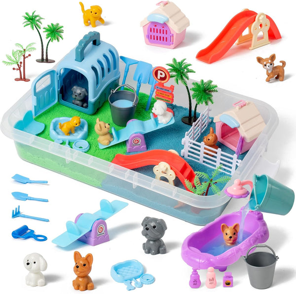sikmcle 36 PCS Pet Sensory Bin with 2 Color of Moldable Sensory Sand,Pet