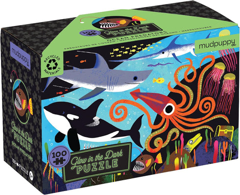 Mudpuppy’s Ocean Predators 100 Piece Glow in The Dark Puzzle, includes 100 Glow in The Dark pieces, Perfect for Ages 5+, Turn Out The Lights and Let The Completed Puzzle Glow!