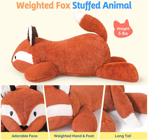 25.6 inch 5 lbs PEACH CAT Fox Weighted Stuffed Animals Large Weighted Plush Soft Plushies Toys Body Pillow Gifts