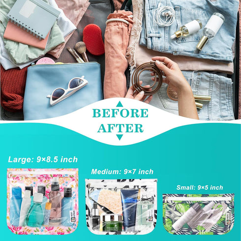 TSA Approved Toiletry Bag, Set of 3 Clear Diaper Bag Organizing Pouches, Waterproof Travel Pouch Set, Arrow Pink