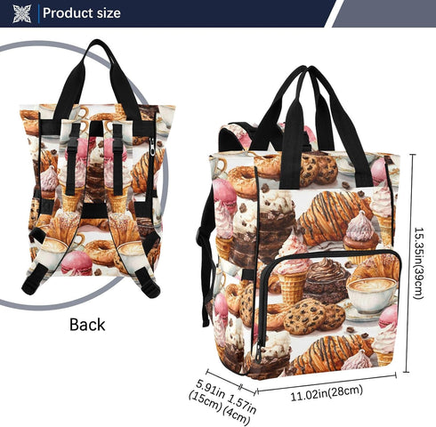 SUABO Backpack Bread Ice Cream Pattern Baby Diaper Bag Large Bag Waterproof Travel Diaper Bags for Moms and Dads