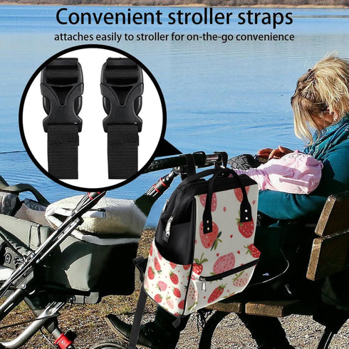 Hsnar Backpack Fruit Strawberry Heart Waterproof Diaper Bag Large Capacity Baby Bag with Stroller Straps, Multi-Pocket