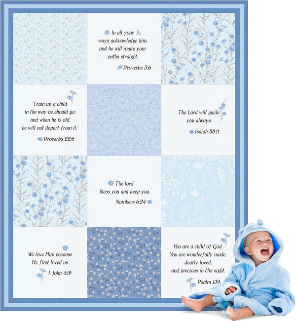 Oudain Christian Baby Blanket, 30x40 Inch, Bible Verses, Flowers, Baptism Gift for Newborn Kids