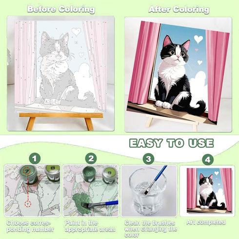ajepon 6-8 8X8inch Cat Paint by Numbers Kit for Kids with Frame - Cute Cat Paint by Number for Kids, Cats Kid Painting