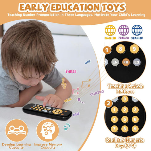 6 Orzbow Baby Remote Control Toy for Months+ with Music, TV Remote Toy with Realistic Light and Sound - English, French