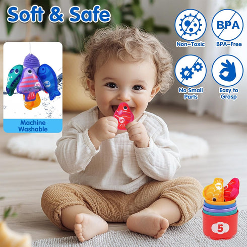 1 12-18 1 2 Arovan Montessori Toys for Year Old - Cloth Fishing Game with Stacking Cups Toddler Toys for One Year Old