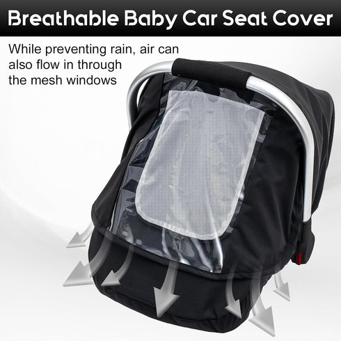 Waterproof Baby Car Seat Cover, Car Seat Rain Cover with Clear Window & Breathable Mesh, Universal Baby Carrier Cover