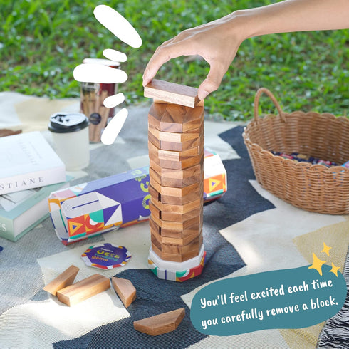 BSIRI Octa Tumbling Tower Game - Wooden Stacking Game for Kids, Adults, and Family, Ideal for Game Night, Party Games,