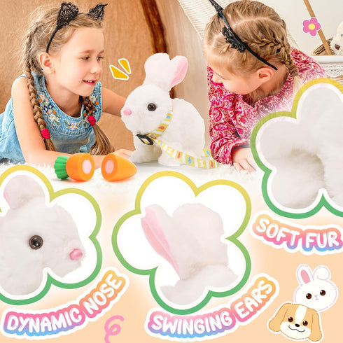 Tagitary Plush Toys Electronic Toy with Sounds, Wiggling Ears, Interactive Rabbit Toy for Kids with Leash