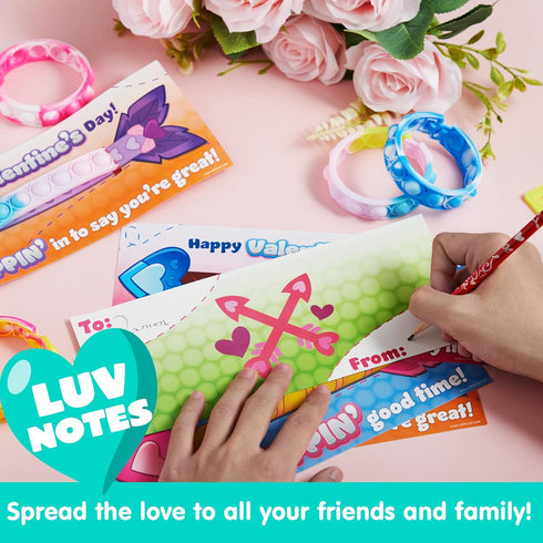 28 Packs JOYIN Valentine's Day Gift Cards with Pop Fidget Bracelet, Pop Bubble Fidget Toy, Bracelet Wristband Stress