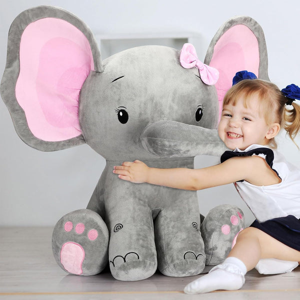Jenaai Giant Stuffed Elephant Plush Toy, Huge Gray Elephant, Soft Big Doll for Home Decor, 24 Inch