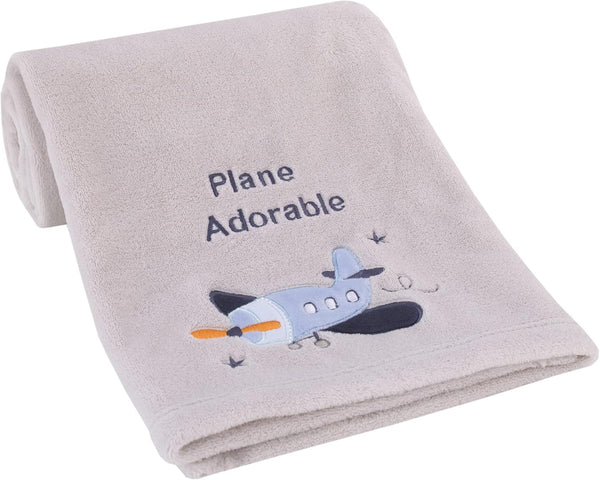 NOJO Little Love Soar High Baby Blanket, Gray and Light Blue Airplane, Super Soft