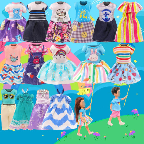 Miunana 21 PCS Girl Doll Clothes Dress Outfits & Shoes for 4-6 Inch Dolls, Includes 4 Pairs of Shoes