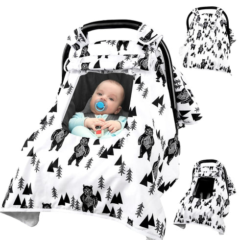 Baby Carseat Cover Boys, Newborn Car seat Canopy, Minky Cozy & Warm