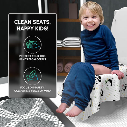WIPEOUTX (20 Pack) 23x25 Inch Toilet Seat Cover XL Panda Print Toilet Seat Covers Disposable for Kids & Adults Soft