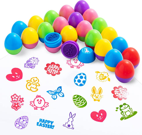 24 JOYIN Pcs Easter Egg Stampers Toys for Easter Eggs Hunt Game, Basket Stuffers Fillers, Kids Gifts, Party Favor, Self