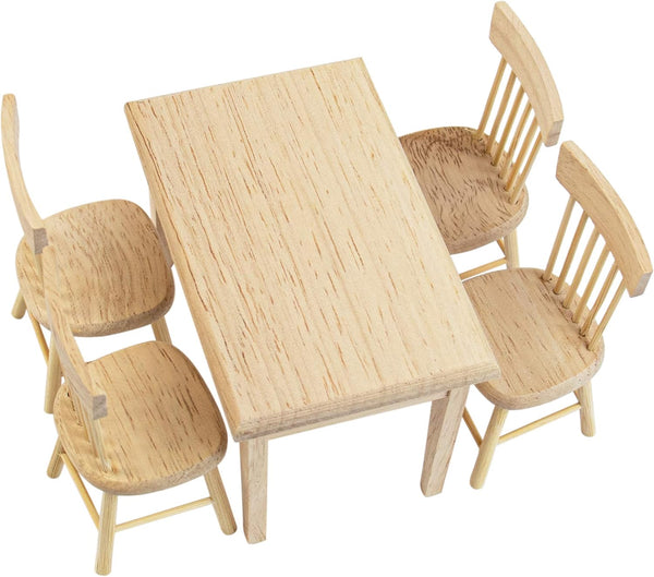 AUEAR 5 Pack Miniature Dining Table Chair Wooden Furniture Accessories Set