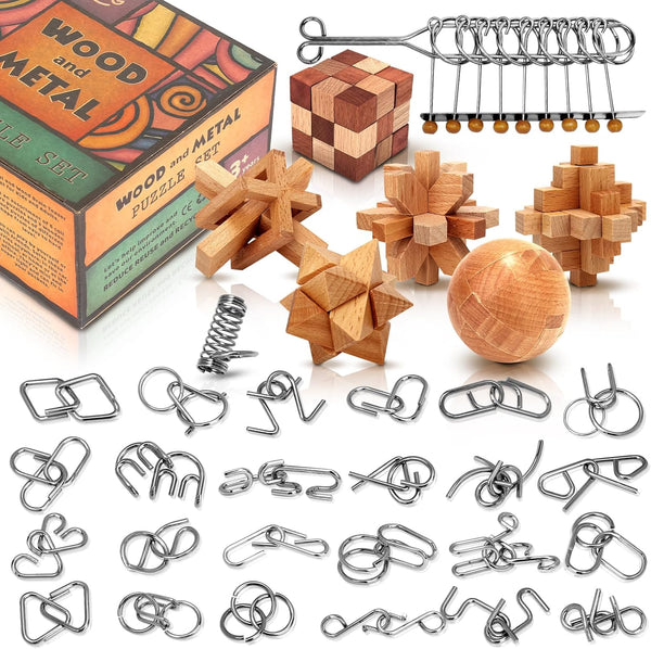 Brain Teaser Wooden Metal Puzzles - Easter Gifts for Kids Teens Brain