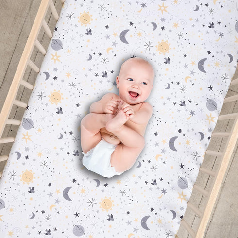 Bedtime Originals Little Star White Celestial Microfiber Baby Fitted Crib Sheet