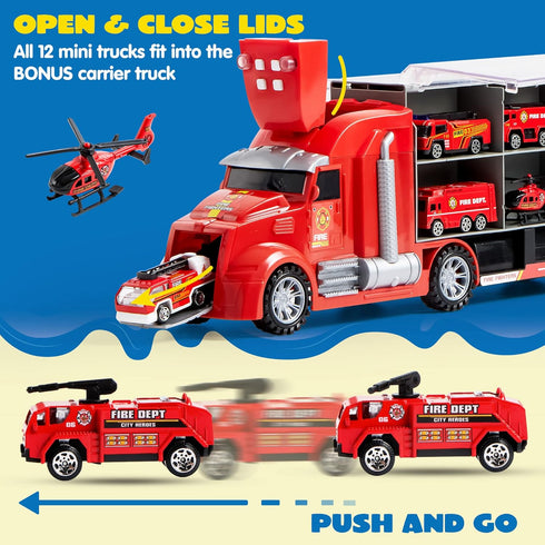 JOYIN 25 in 1 Fire Truck Vehicle Toy Set with Sounds and Lights, Mini Rescue Fire Truck Car Toy for Boys Over 3