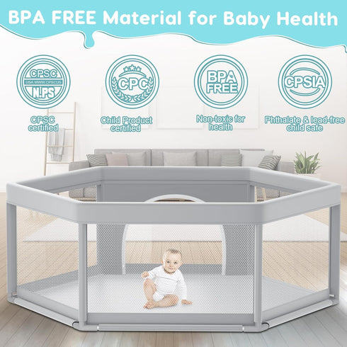 65" 65" Fshibila Hexagonal Baby Playpen, Baby Playard for Babies and Toddlers, BabyFence Play Pens for Indoor