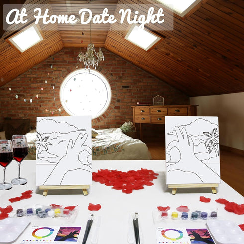 2 Pack 8x10 Sip and Paint Kit for Adults Couples Painting Kit Pre Drawn Canvas to Paint Valentines Day at Home Date