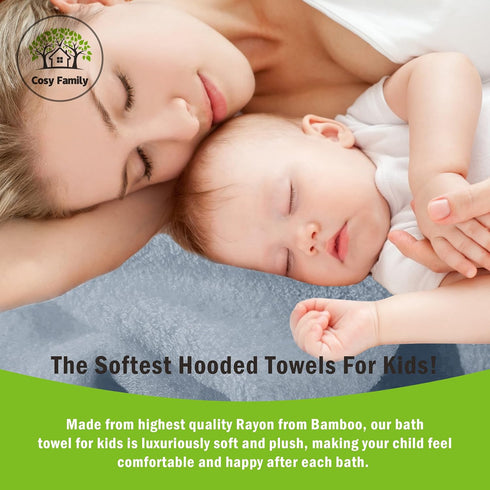 Cosy Family 3 Pack Baby Hooded Towels, Rayon Made from Bamboo, Ultra Soft Unisex Bath Towels for Babies,Toddler,Infant