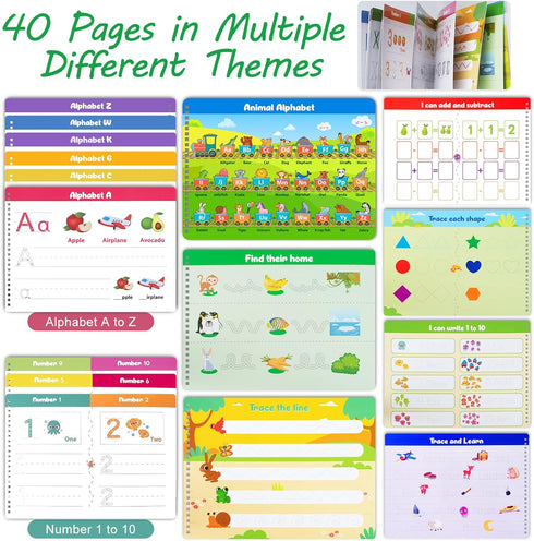 Kindergarten Learning Activities for Kids Age 3-5, 40 Pages Preschool Handwriting Practice Workbook, Toddler