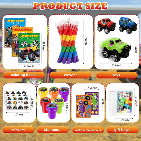 168Pcs Set BenLouis Monster Truck Party Favors Truck Car Theme Coloring Books Crayons Sticker Bulk for Kids Racing