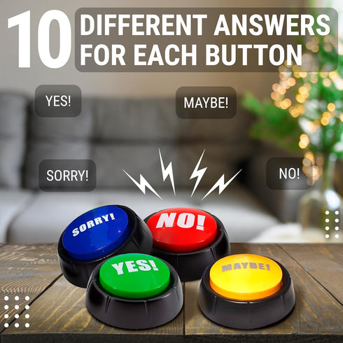 Yes No Button & Maybe Sorry Button, Set of 4 Answer Buzzers for Game Show, Sound Button Gag Gifts