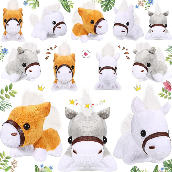 Stuffed Horse - 12 Pieces Assorted Toy Figures, Plush Animals for Holiday Party Favors