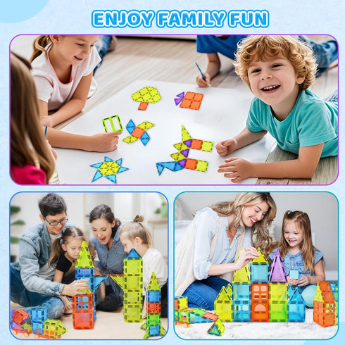 HOTERA 125PCS Set 3D 2 3 4 5 6 7 8 9 Magnetic Tiles Magnetic Building Blocks Magnet Tiles with Cars STEM Educational