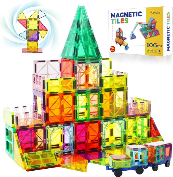 Magnetic Tiles 106 Piece Set, Magnet Building Blocks for Kids Toddlers, STEM