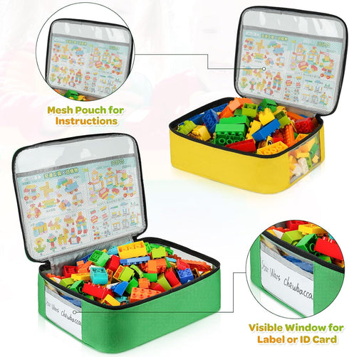 Toy Storage Bags for Lego Bricks, 5 Pcs Travel Organizers for Kids Building Blocks, Toy Car, Puzzles with Mesh Pocket