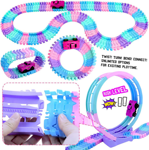 3 4 5 6 Kids,177 360Rotating 3-5 Tracks Car Toys for Year Old Girls PCS Track Flexible Car for Girls Toddler Flex Track
