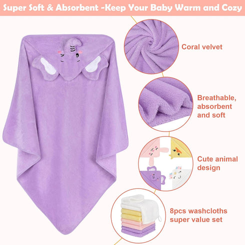 12 4 8 Set, CandyHome PCS Baby Bath Towels for Infants Toddlers, PCS Animal Hooded Baby Towels & PCS Washcloths Ultra