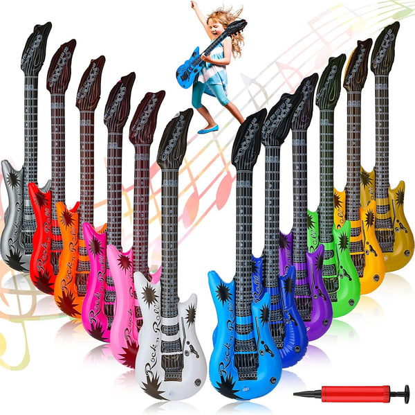 Tatuo 12 Pieces Inflatable Guitar, Assorted Colors Blow Up Party Prop for 80s 90s Themed Birthday (36 Inch)