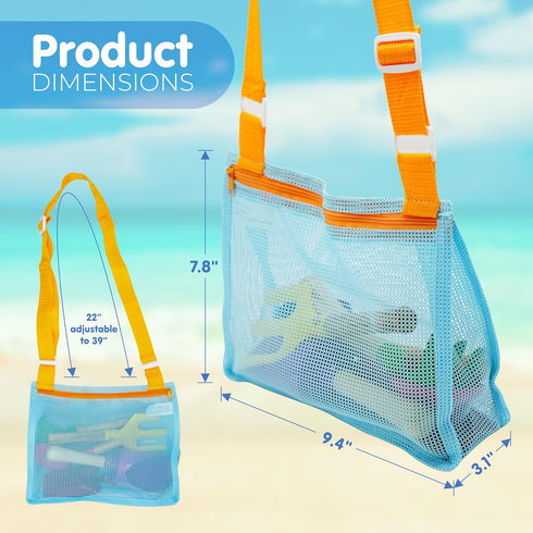 4E's Novelty 2X Shark Tooth Sifter for Beach with 2X Small Mesh Beach Bag for Shell Collecting, Metal Sand Scoop for