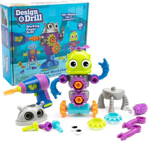 Educational Insights Design & Drill Robot Workshop - Take Apart Toy with Electric Drill, Over 70 Pieces, Toddler STEM