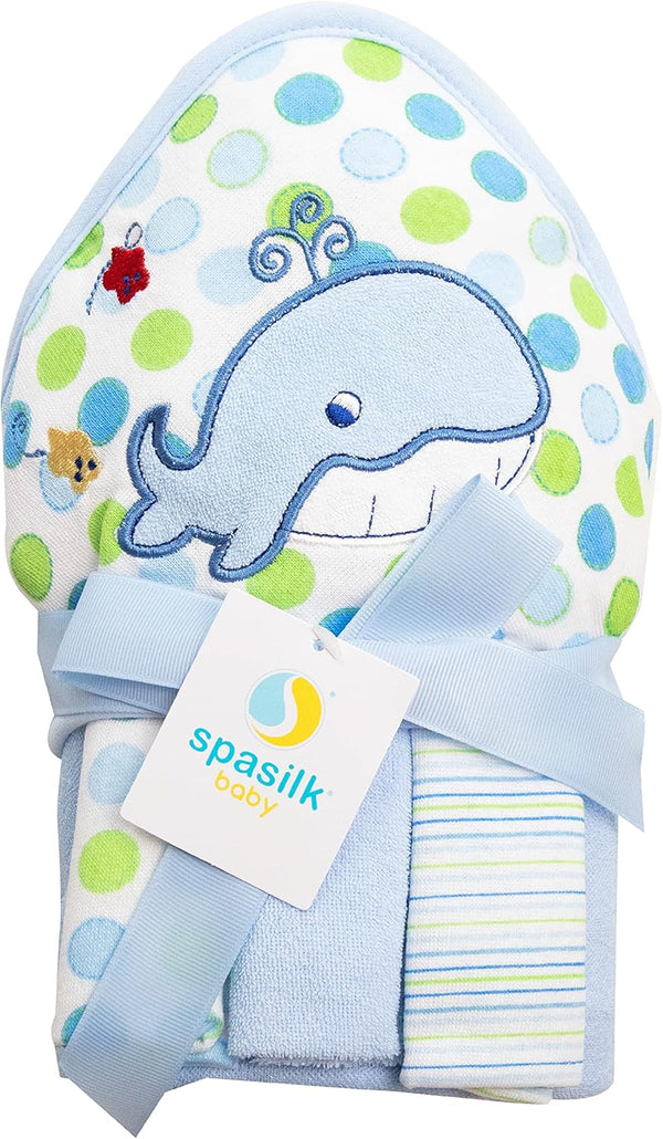 Spasilk Baby Bath Hooded Terry Towel with 3 Washcloths, Baby Bath Essentials,