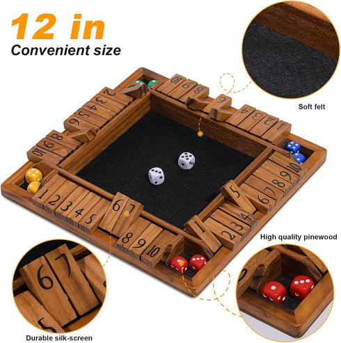 1-4 10 (12 Inches) Crobyi Shut The Box Game Wooden for PlayersEducational & Fun Wooden Board Game with Dice
