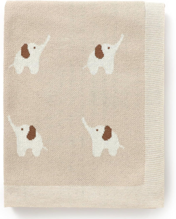 100% Cotton Baby Blanket, Soft Cozy Swaddle Receiving Blankets with Lovely Elephant for Newborn Boy Girls - Camel, 90 x