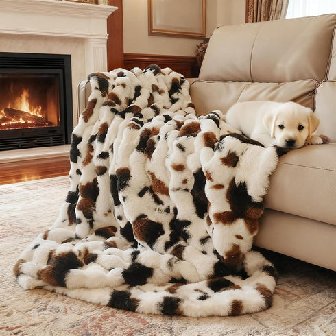 Fruaros Cow Print Faux Fur Baby Blanket 40x50 Fluffy Cow Bubbles Blanket, Ultra