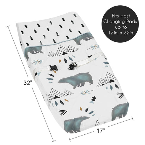 Sweet Jojo Designs Bear Mountain Boy Baby Changing Pad Cover Infant Newborn Diaper Table Change Mat Sheet - Slate Blue