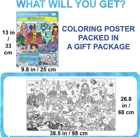 ALEX Art 38.5x26.7 , Giant Coloring Poster - Mermaid Large Wall Coloring Pages - Fun Kids Art Project Activities
