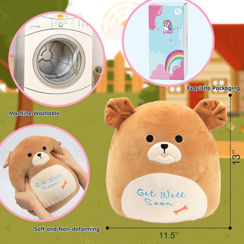 Easfan 13'' Brown Get Well Soon Puppy Plush Pillow, Soft Cute Shar Pei Dog Gifts for Kids Patient Feel Better for Women