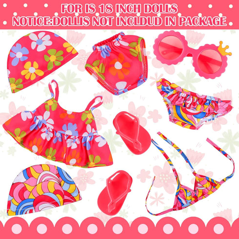 Kajaia 8 Pcs Doll Swimsuit, 18 Inch Doll Clothes and Accessories, Bikini, Dress, Flip Flops, Hat Outfit