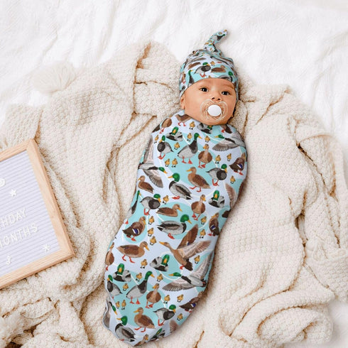 Broiteid Set Cartoon Mallard Duck Baby Stuff Newborn Baby Swaddle Blanket Swaddling Blanket with Beanie Soft for Unisex
