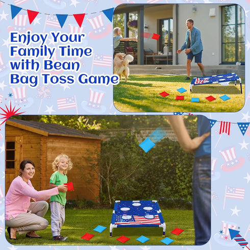 2 in 1 Bean Bag Toss with 12 Bean Bags for Boys Girls, Outdoor Games Cornhole Game Set for Activities